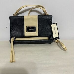 Nine West Black Creme Fold Over Crossbody New